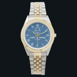 Custom lovers name monogram Personalized blue Watch<br><div class="desc">Personalized watch with the name of the lover, the initial of the monogram Create your own custom brand luxury watch luxury elegant couple Monogram Watch. Timeless elegant watch dial design with fine indexes. Add your own custom monogram, custom name, designer name, initials, year of birth, logo, icon, photo image, etc....</div>