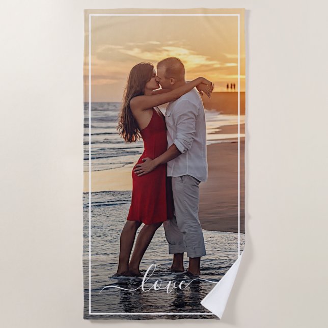 Custom Lovers Picture And Simple Love Quote Text Beach Towel (Front)