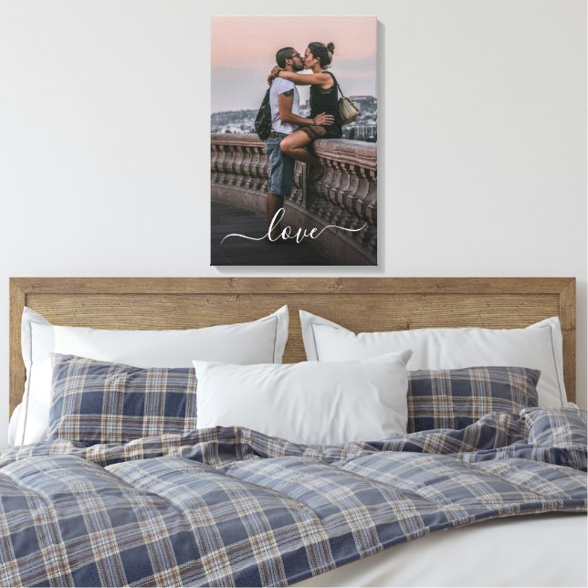 Custom Lovers Picture And Simple Love Quote Text Canvas Print (Insitu(Bedroom))