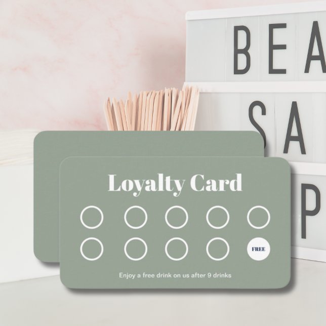 Custom Loyalty Card - Simple Sage Green and White (cute modern and simple loyalty card in sage green for beauty salon, hair salon or make up artist)