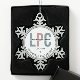 Custom LPC Licensed Professional Counsellor Gift Snowflake Pewter Christmas Ornament