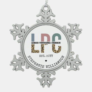 Custom LPC Licensed Professional Counsellor Gift Snowflake Pewter Christmas Ornament