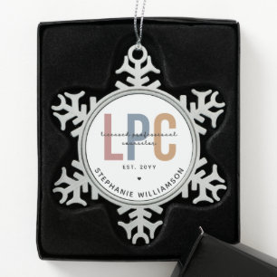 Custom LPC Licensed Professional Counsellor Gift Snowflake Pewter Christmas Ornament