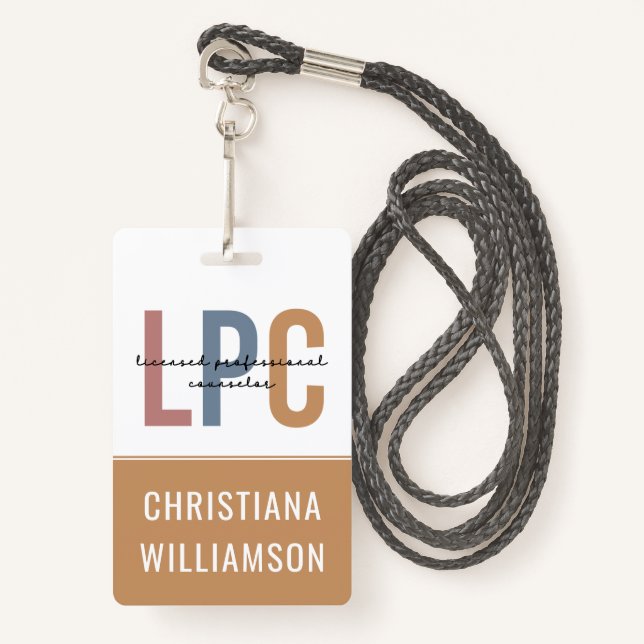 Custom LPC Licensed Professional Counsellor ID Badge (Front with Lanyard)