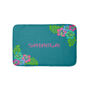 Custom Luau Hawaiian Flowers Bath Mat