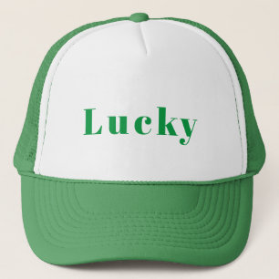 Custom Lucky Text Printed Handsome-Cap Green White Trucker Hat