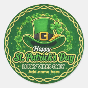 Custom Lucky Vibes Only St. Patrick's Day Classic Round Sticker