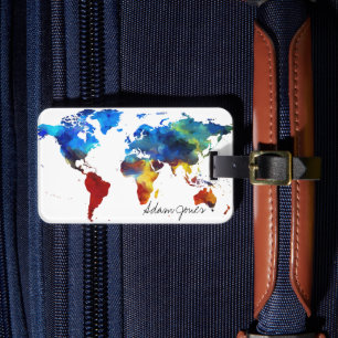 Custom Luggage Tag - Watercolor World Map