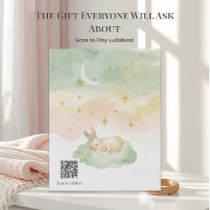 Custom Lullaby Playlist QR Code Watercolor Bunny Plaque