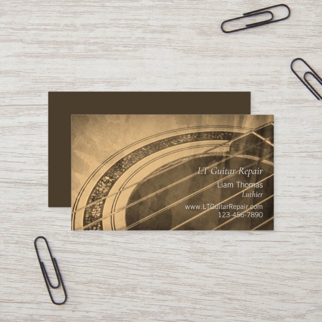 Custom Luthier craftsman acoustic guitar Business Card (Front/Back In Situ)