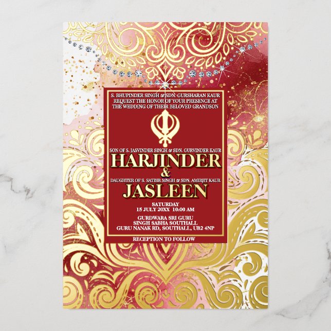 Custom LuxGlitter Red Sikh Anand Karaj Wedding (Front)