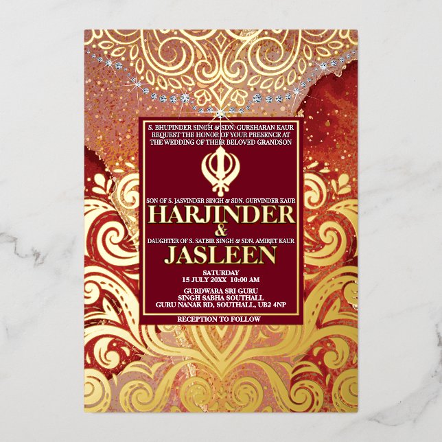 Custom LuxGlitter Red Sikh Anand Karaj Weddinng (Front)