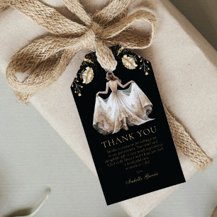 Custom Luxury Black Ivory & Gold Quinceañera Gift Tags