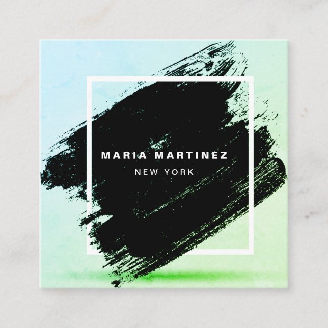 Custom Luxury Boutique Grunge Brush Paint Square B Square Business Card (Front)
