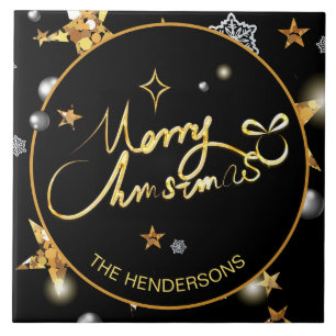 Custom Luxury Gold Black Metallic Stars Christmas Tile