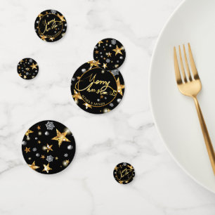Custom Luxury Gold Black Stars Metallic Christmas Confetti