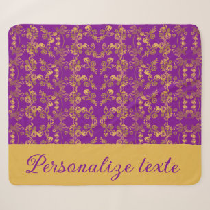 Custom Luxury Gold Floral Damask on Royal Purple Sherpa Blanket