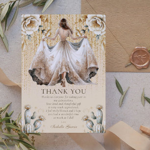 Custom Luxury Ivory & Gold Quinceañera Thank you Invitation