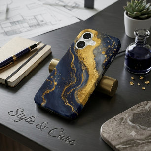 Custom Luxury Navy Gold Abstract Marble Fluid Art