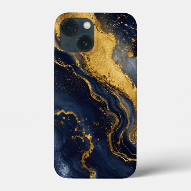 Custom Luxury Navy Gold Abstract Marble Fluid Art Case-Mate iPhone Case (Back)