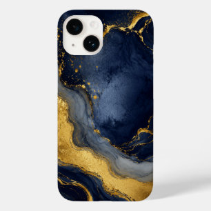 Custom Luxury Navy Gold Abstract Marble Fluid Art Case-Mate iPhone 14 Case