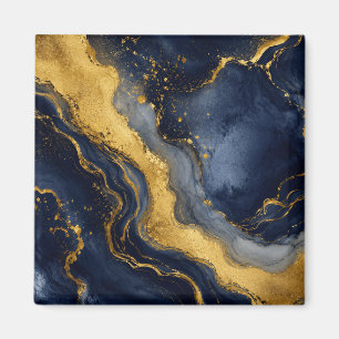 Custom Luxury Navy Gold Abstract Marble Fluid Art Magnet
