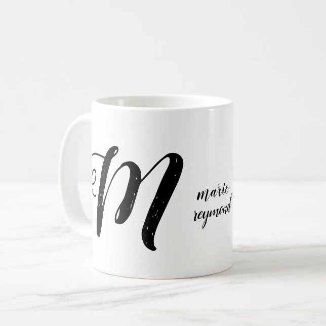 Custom M letter monogram b/w Coffee Mug (Front Left)