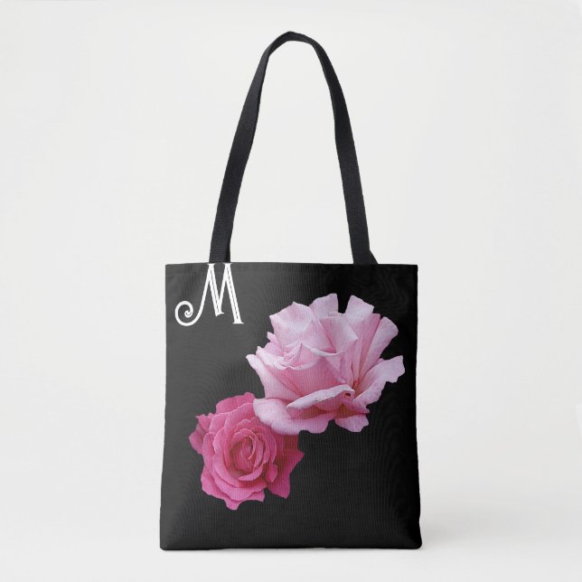 Custom M monogram pretty pink rose modern floral Tote Bag (Front)