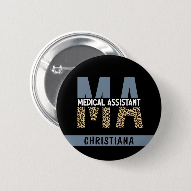 Custom MA Medical Assistant Leopard Print 6 Cm Round Badge (Front & Back)