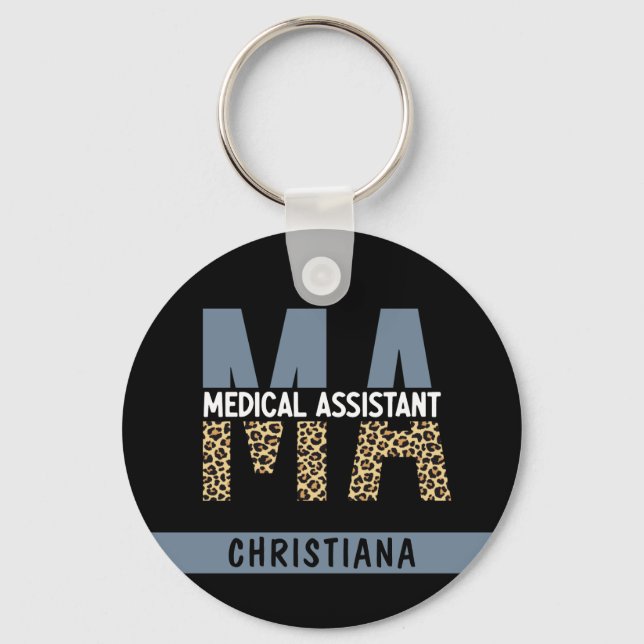 Custom MA Medical Assistant Leopard Print Key Ring (Front)
