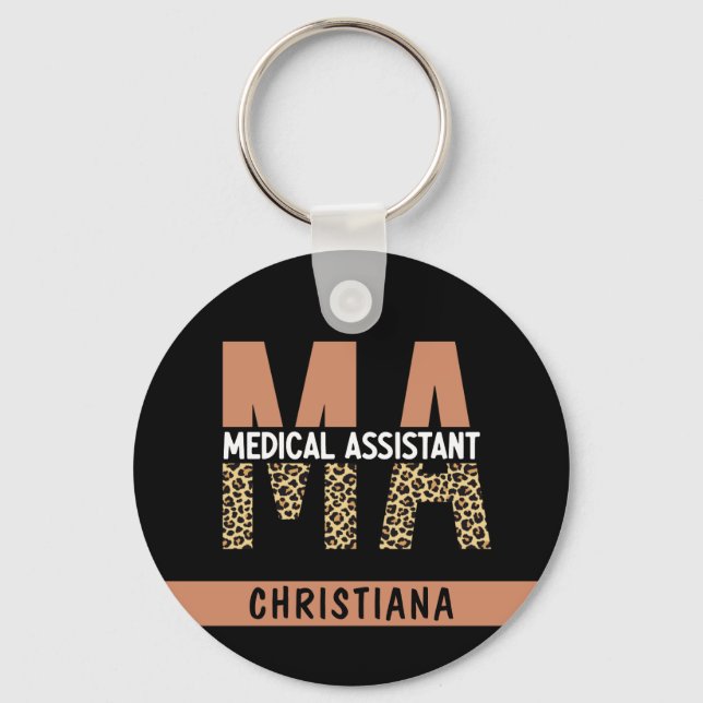 Custom MA Medical Assistant Leopard Print Key Ring (Front)