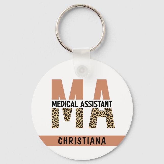 Custom MA Medical Assistant Leopard Print Key Ring (Front)