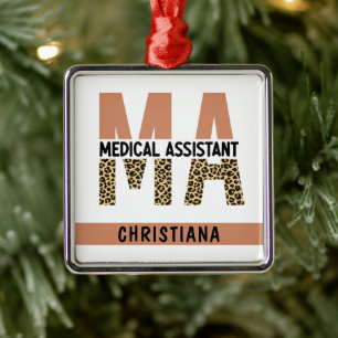 Custom MA Medical Assistant Leopard Print Metal Tree Decoration