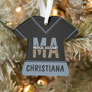 Custom MA Medical Assistant Leopard Print Ornament