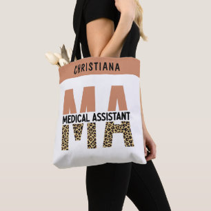 Custom MA Medical Assistant Leopard Print Tote Bag