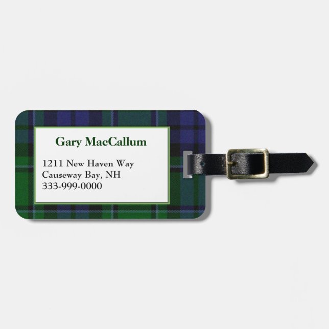 Custom MacCallum Tartan Plaid Luggage Tag (Front Horizontal)