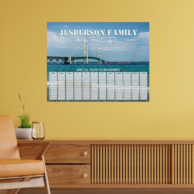 Custom Mackinac Bridge Birthday Calendar Poster (Living Room 2)