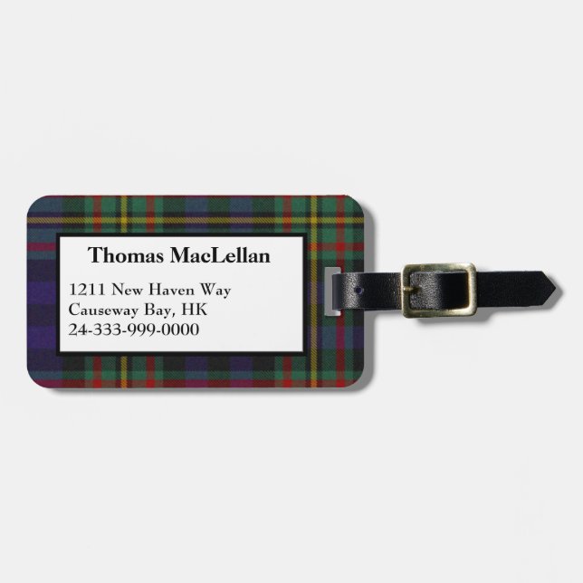Custom MacLellan Tartan Plaid Luggage Tag (Front Horizontal)