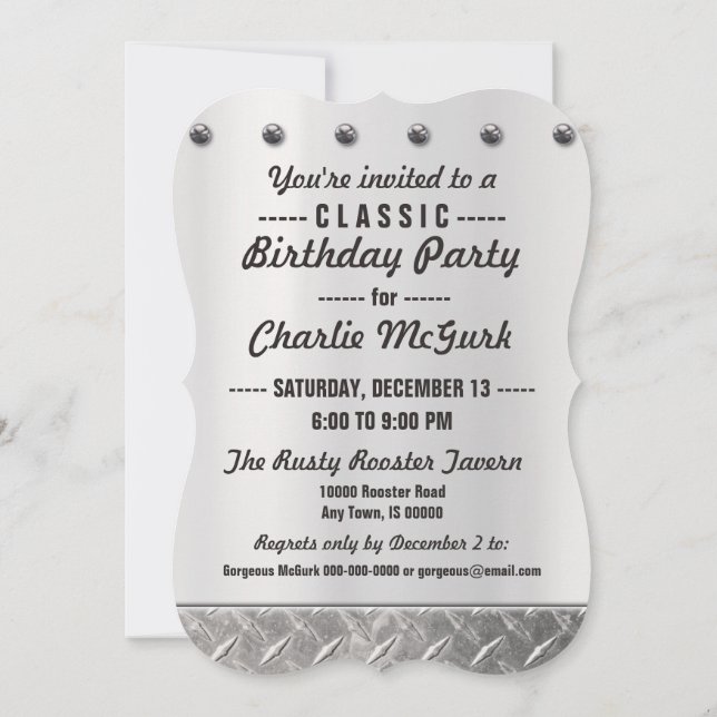 Custom Made Classic Birthday Party Invitation (Back)