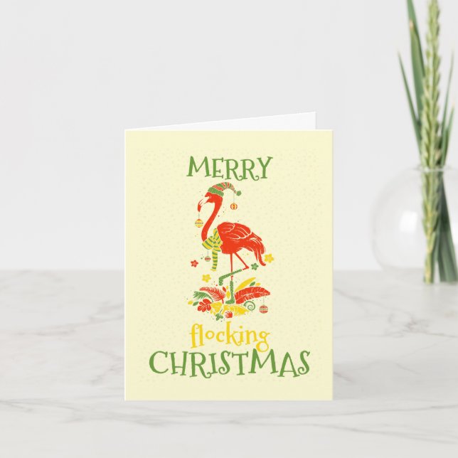 Custom Made Funny Festive Flamingo Christmas Holiday Card (Front)