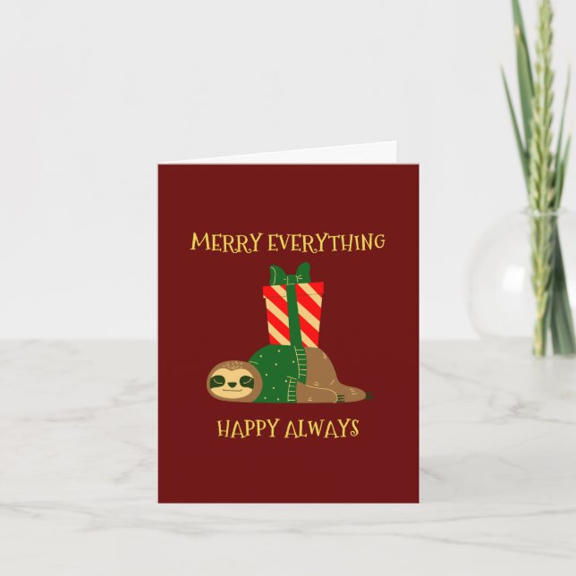 Custom Made Funny Festive Lazy Sloth Christmas  Holiday Card (Front)