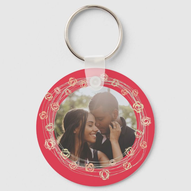 Custom Made Photo Personalised Flower Framed Key Ring (Front)