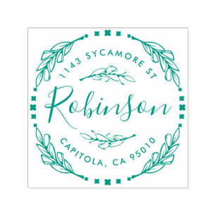 Custom Made Rustic Floral Wreath Return Address Self-inking Stamp