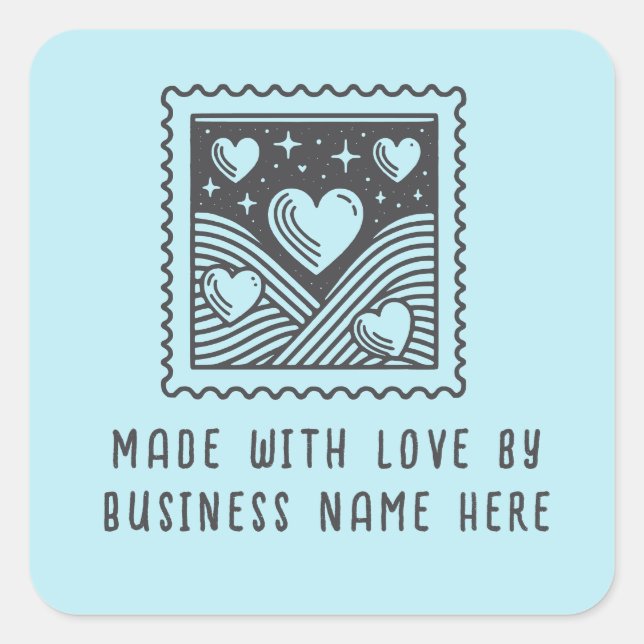 Custom Made With Love Business Heart Postal Stamp  Square Sticker (Front)