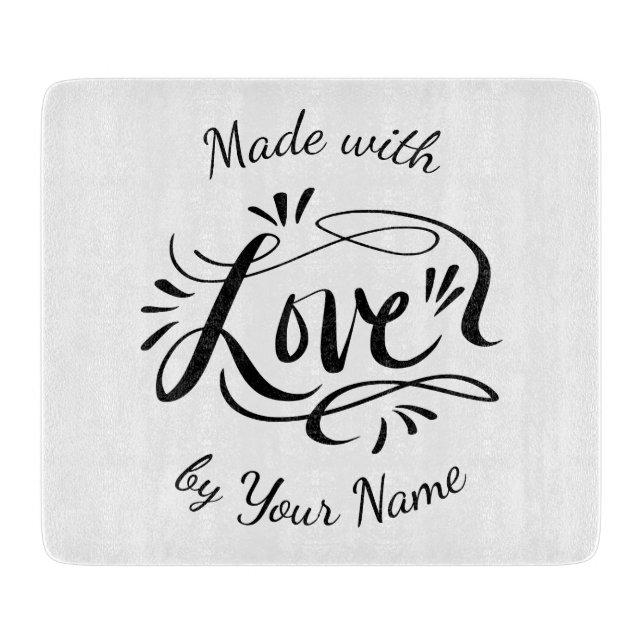 Custom made with love handletter typography glass cutting board (Front)