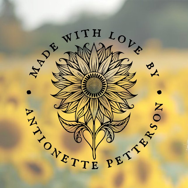 Custom Made with Love Sunflower Design Floral Logo Rubber Stamp (Creator Uploaded)