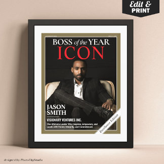 Custom Magazine Cover, Gift for Boss, Best Boss  Poster