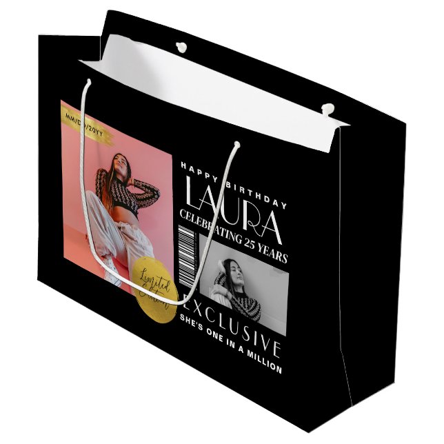 Custom Magazine Cover Modern Birthday Fashion Large Gift Bag (Front Angled)