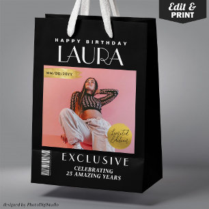 Custom Magazine Cover Modern Birthday Gift Bag
