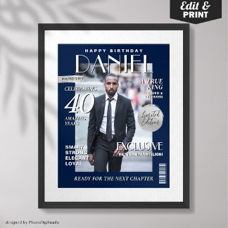 Custom Magazine Cover, Modern Birthday Portrait  Poster